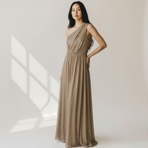 Dress the Population XS Kienna Shimmer Cutout Detail One-Shoulder Gold Gown NWT